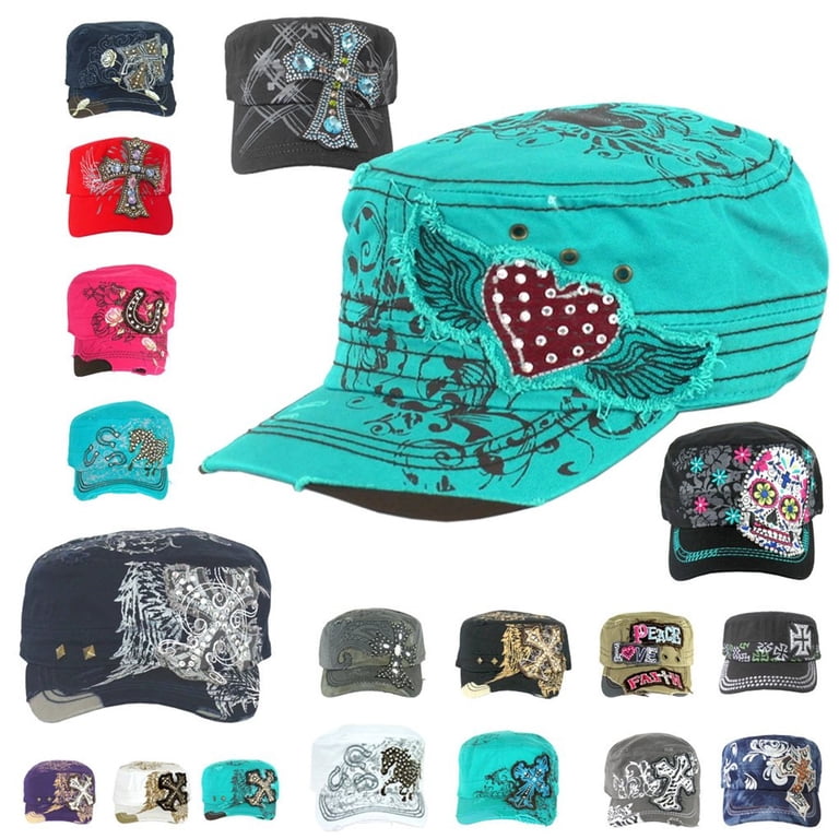 Womens Rhinestone & Studded Cadet Caps - Denim Black & Navy Options Denim_rhinestone.jpg?v=1768440246 main image 3