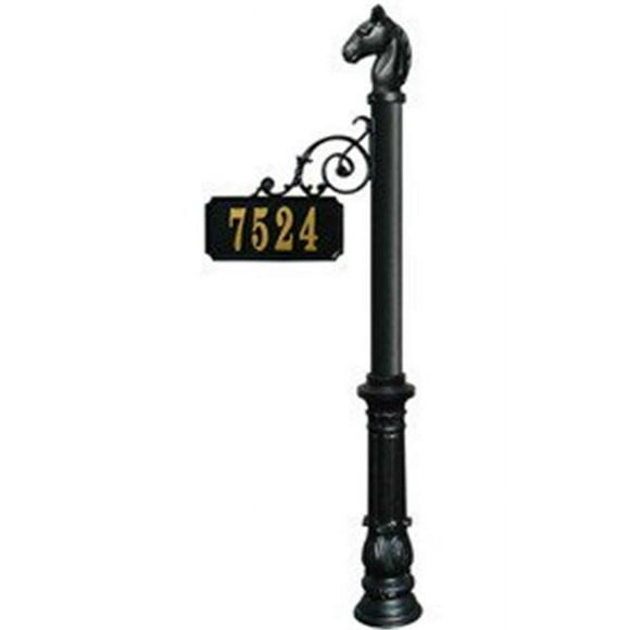 Equestrian ADPST-701-BL Scroll Adresse Poste avec Base Ornée Décorative & Fial de Tête de Cheval, Noir