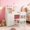 thumbnail image 1 of Yiwa Princess Girls Makeup Vanity Table Set with Storage & Lights, 1 of 7