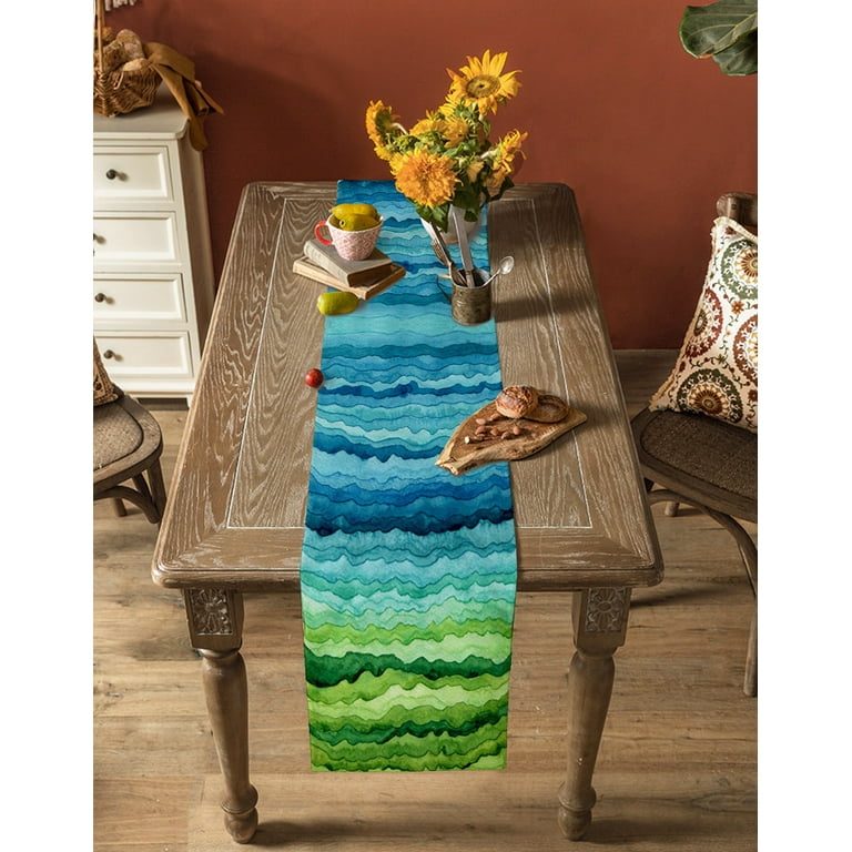 Table Runner Dresser Scarves 60 Inch Long, Watercolor Green and