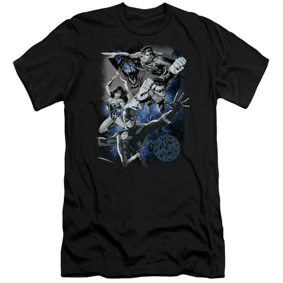 JLA Justice League Galactic Attack Nebula Premium Canvas Adult Slim Fit 30/1 T-Shirt Black