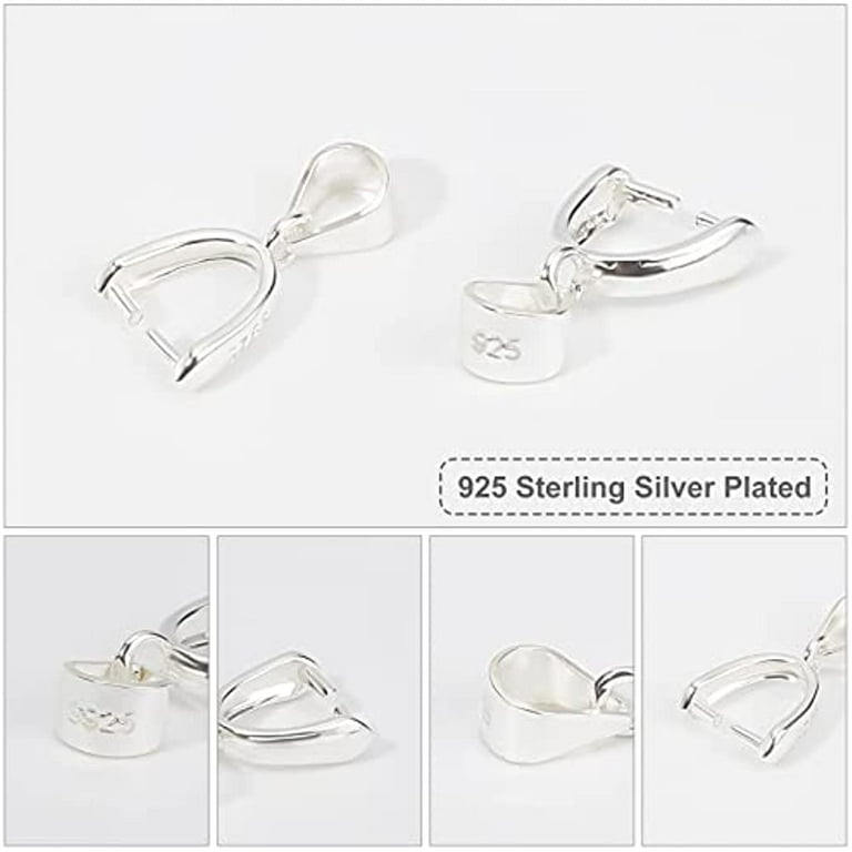  6pcs 925 Sterling Silver Slider Pendant Clasp Bail Connector  with Open Loop Locket Necklace Lobster Clasps 925 Bails Necklace Charm for  Jewelry Making Pinch Bails