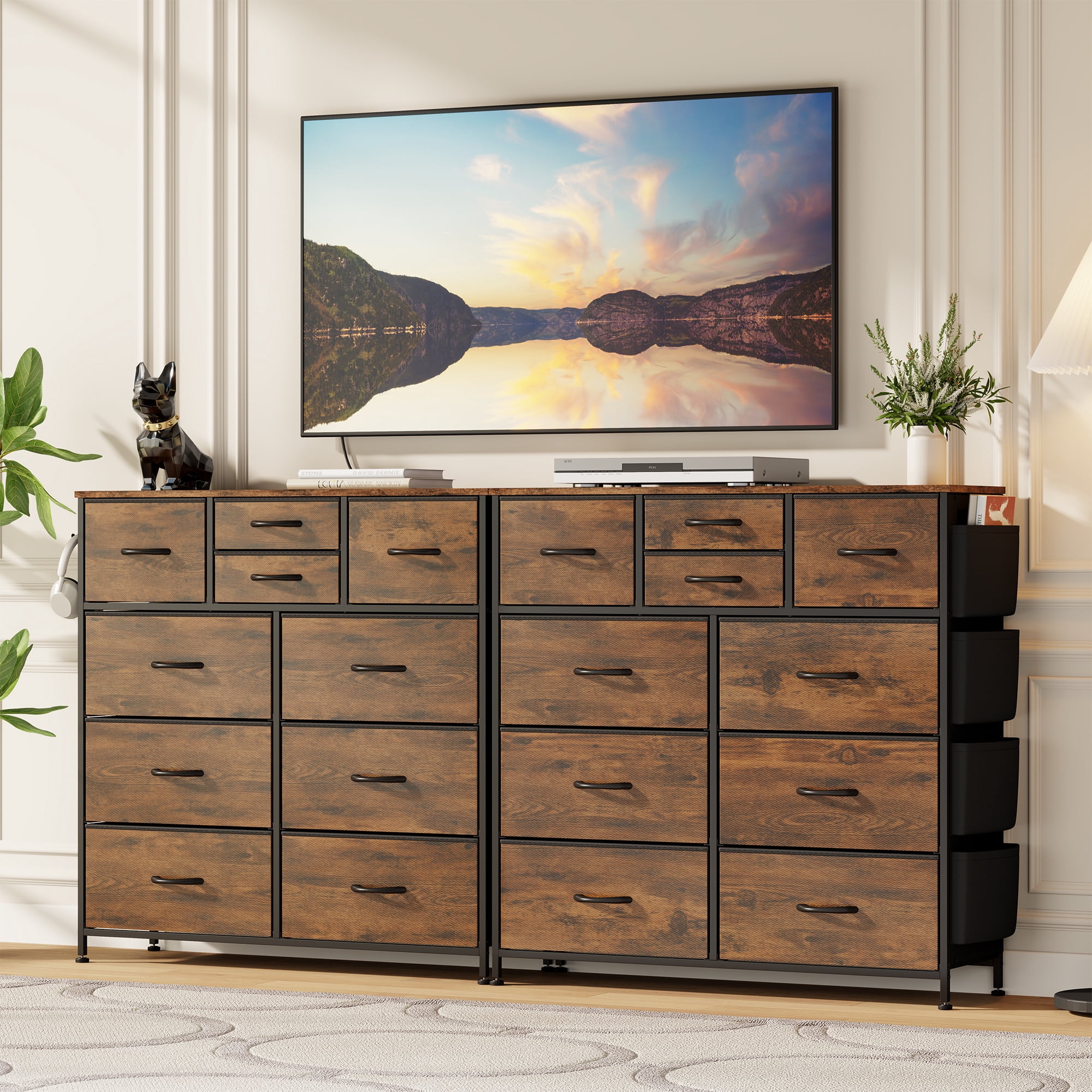 LainTene 10 Drawer Dresser, Fabric Dressers for Bedroom, Modern Storage Chest of Drawer with Side Pockets for Home Entryway, Guest Room, Small Spaces, Rustic Brown