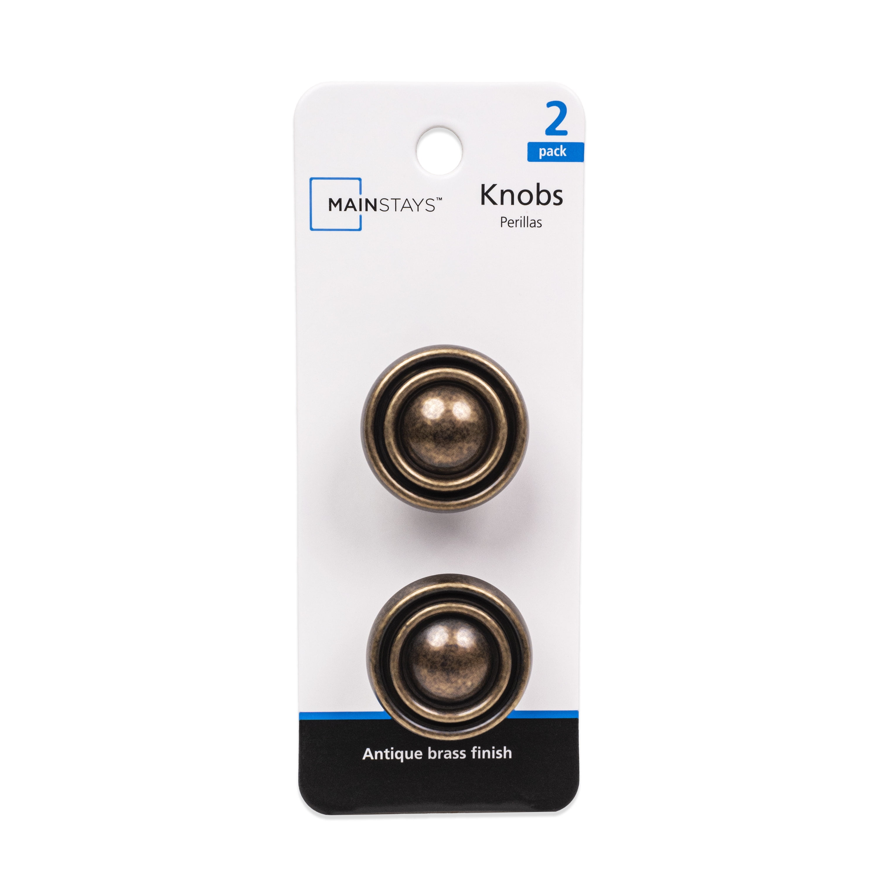 (2 pack) Mainstays 1-3/16" Traditional Cabinet Knob, Antique Brass, 2 Pack