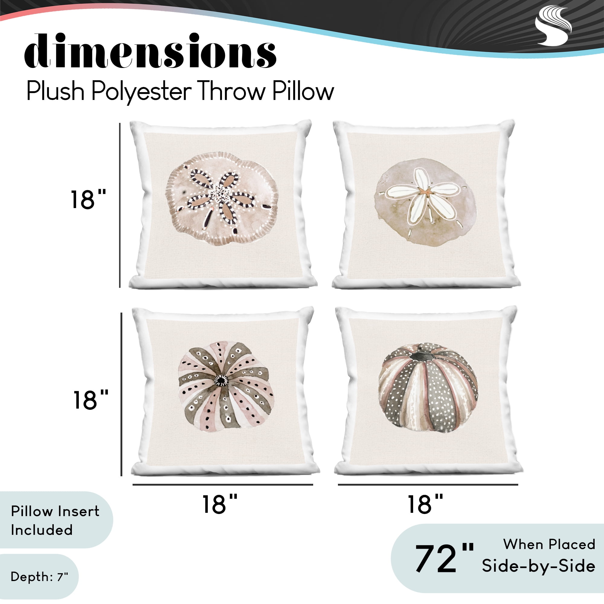 Stupell Industries Beige Sand Creatures 4 Piece Decorative Printed Throw Pillow Set, design by Lanie Loreth
