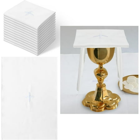 

HYKE 12 Pack of Embroidered Cn and Linen ior with Silver Cross Center Embroidered iors for holic Mass Church Altar Cn and Linen Towel holic Common Supplies 12 x 18 Inch