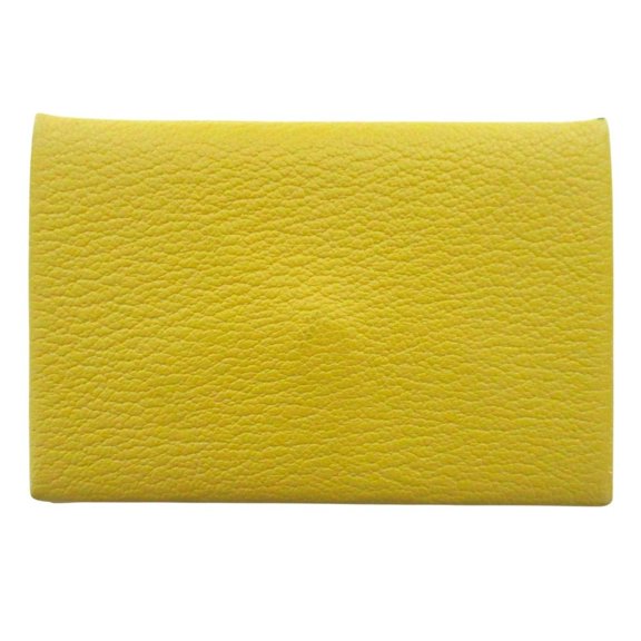 Pre-Owned HERMES Chevre Calvi Business Card Holder/Card Case/Pass Case, D Stamp, Jaune Naple...