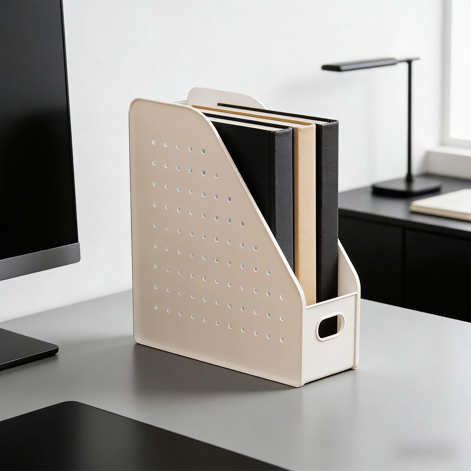 Kuroiy Desk Storage Basket Organizer | Multi-Compartment Plastic Stationery, Book & Document Holder | Slanted Opening, Pegboard Compatible, 10.55"x5.75"x11.81" | Dorm, Office, Home Desk Tidy