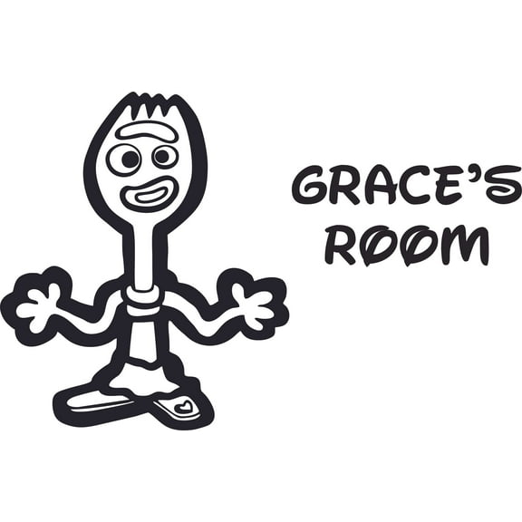 Forky Toys Story 4 Cartoon Character Vinyl Customized Name Wall Decal - Custom Vinyl Wall Art - Personalized Name - Baby Girl Boy Kid Bedroom Decal Room Sticker Decoration Size (20x18 inch)