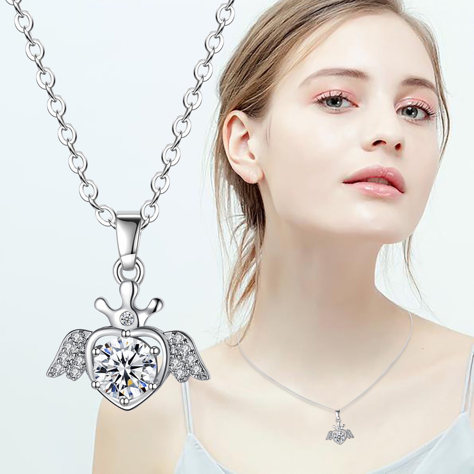 WNG Diamond Necklace Woman Beating Dazzling Heart Shaped Diamond