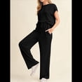 thumbnail image 4 of Conjunto Informal de Dos Piezas de Punto Acanalado para Mujer, Camiseta de Corta y Pantalón , Ideal para el Hogar y para Viajes Negro L, 4 of 6
