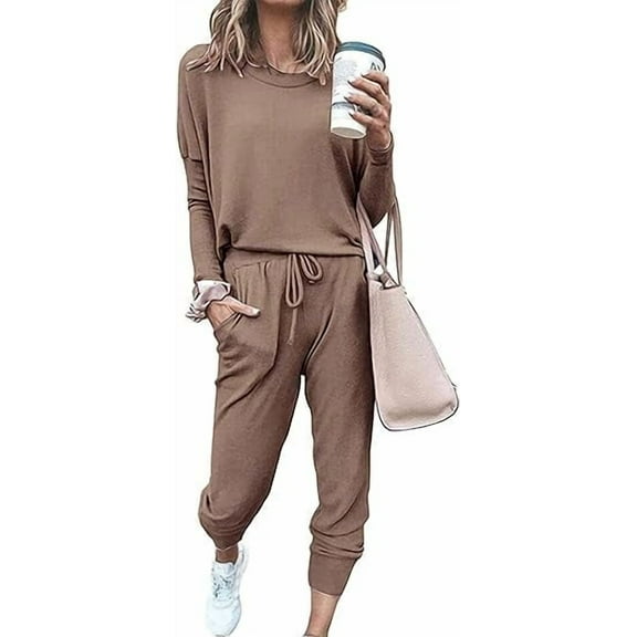PRETTYGARDEN Women's Spring Fall 2 Piece Lounge Outfit Long Sleeve Crewneck Pullover Tops High Waisted Pants Set Tracksuit