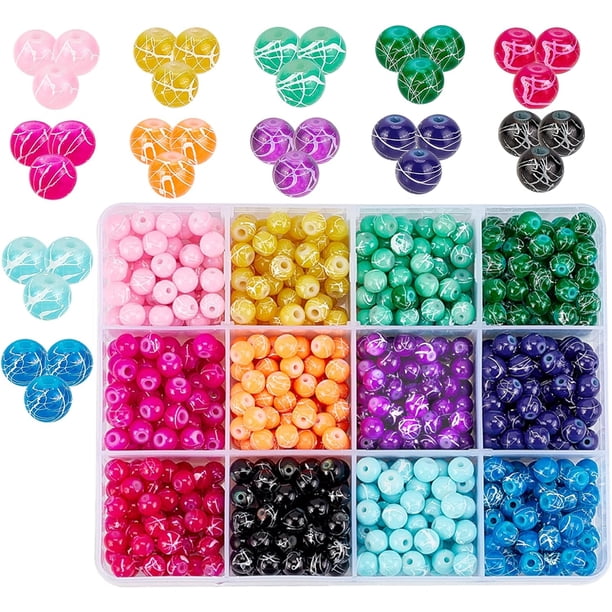 720 cuentas de vidrio de 6 mm para bisutería, 12 colores, cuentas redondas sueltas pintadas al horno, cuentas de vidrio para banco de dibujo.