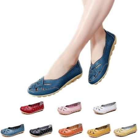 New Casual Women Shoes  Comfy Slip-On Cutout Leather Loafers Flats Sandals  Soft Sole Low Top Casual Walking Shoes. (US 7.5  Blue)
