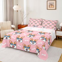 Feelyou Funny Dog Pug Bed Sheets for Kids, Cute Dalmatian Lover King Sheets, Girly Pink Cartoon Sheet Set, Lightweight Room Decor, 4pcs