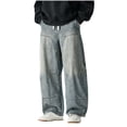 thumbnail image 3 of Wrtxtat Plus Size Denim Pants for Men Baggy Wide Leg Trousers with Pockets Stretchable Drawstrings Elastic Waist Jeans for Streetwear Dark Blue M, 3 of 7