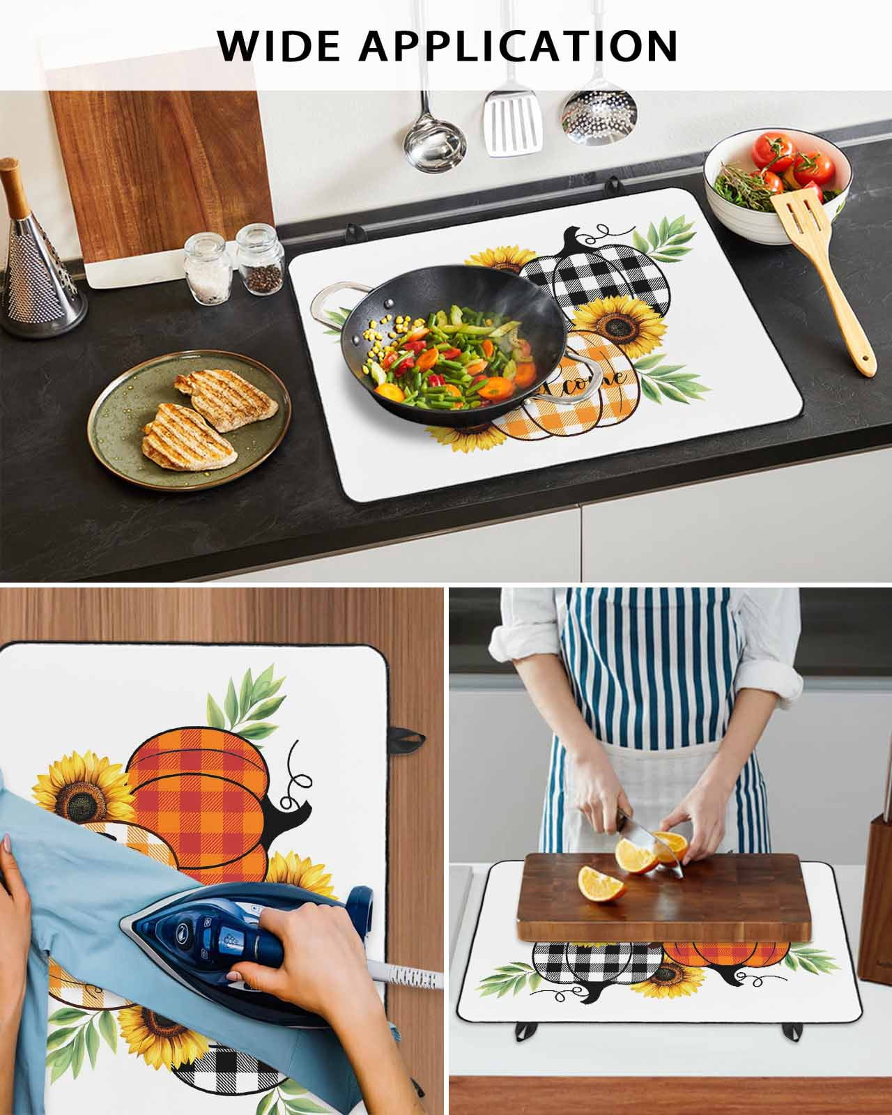 Large Induction Cooktop Protector Mat Thanksgiving Stove Top Covers for Electric Stove, Fall Colorful Plaid Pumpkin Sunflower Leaf Decorative Stove Burner Cover Mats, Glass Top Stove Cover