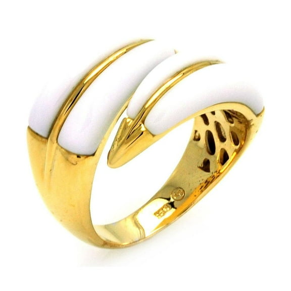 Sterling Silver 925 Gold Plated Simulated White Onyx Adjustable Spoon Ring Jewelry Female Size 5