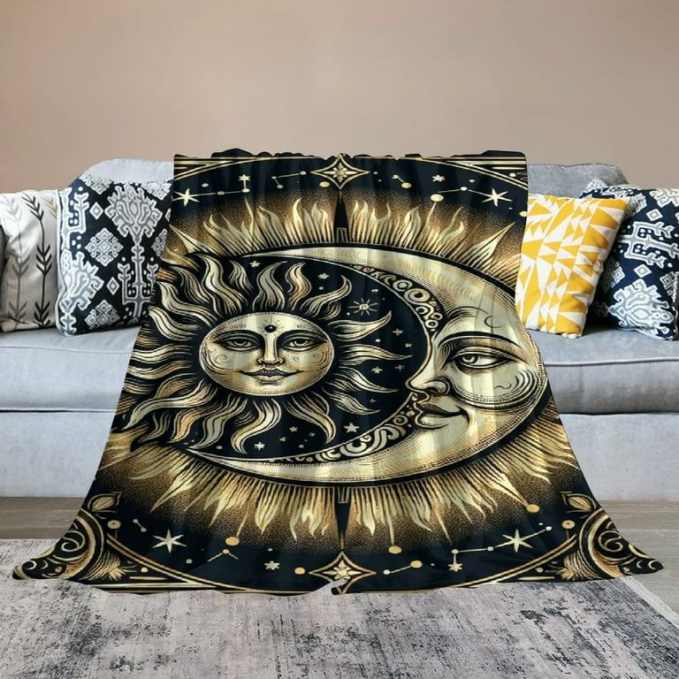 COMIO Golden Moon and Sun Throw Blanket Bohemian Tribal Constellation Throws Blankets Hippie Large Couch Furniture Sofa Chair Oversized Birthday Decorations Decor All Seasons Adult Walmart