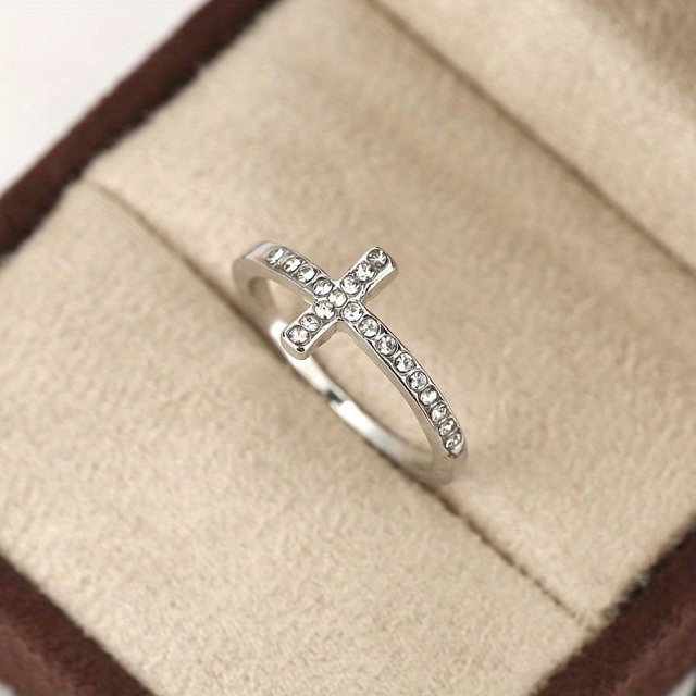 Elegant Glitter Cross Ring with Zircon Decor - Perfect Engagement, Anniversary, and Birthday Gift for Women