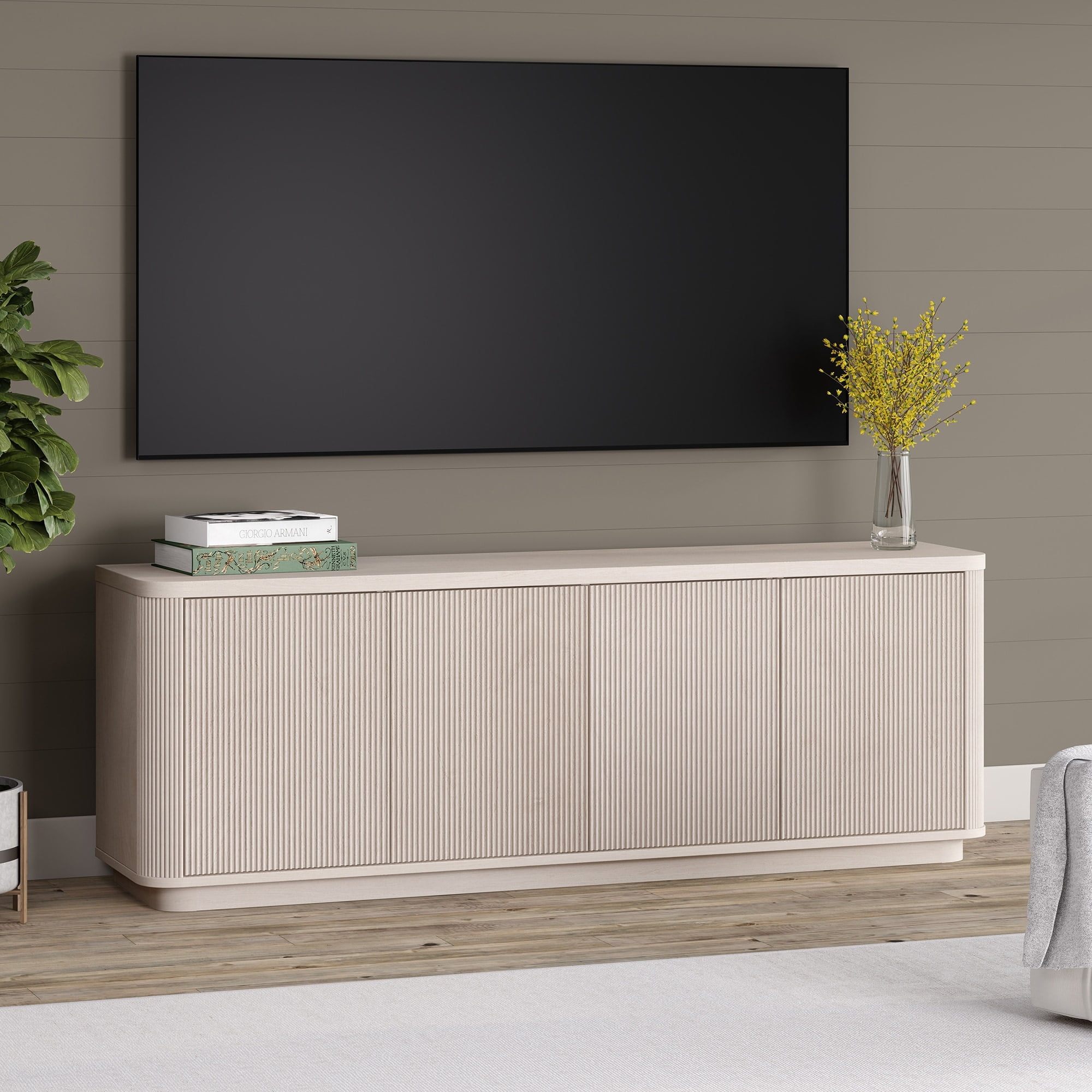 Heath & Cliff Easton Rectangular TV Stand for TV's up to 75" - 68" Wide Alder White