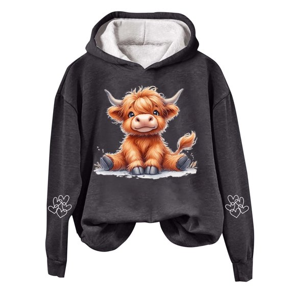 Fshinging Womens Hoodies Oversized Sweatshirts Long Sleeve Casual Cow Print Country Western Fall Winter Clothes