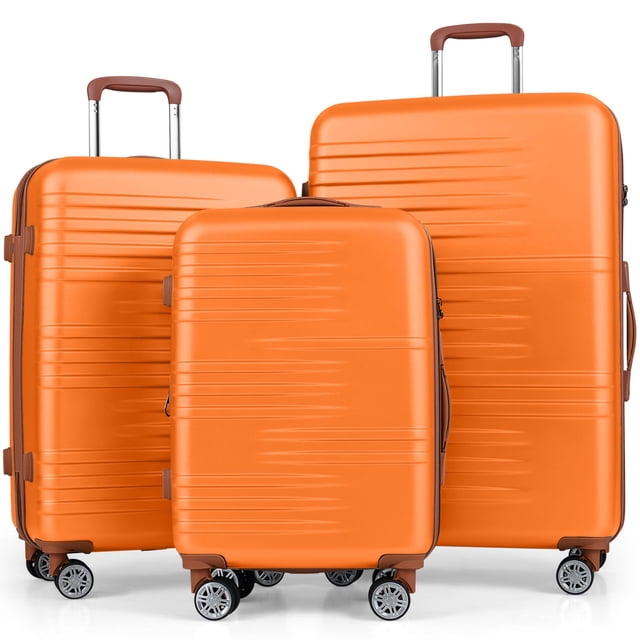 Costway 3-Piece Luggage Set ABS PC Hard Shell Suitcase Set with TSA Lock Telescope Aluminum Handles & 360° Spinner Wheels