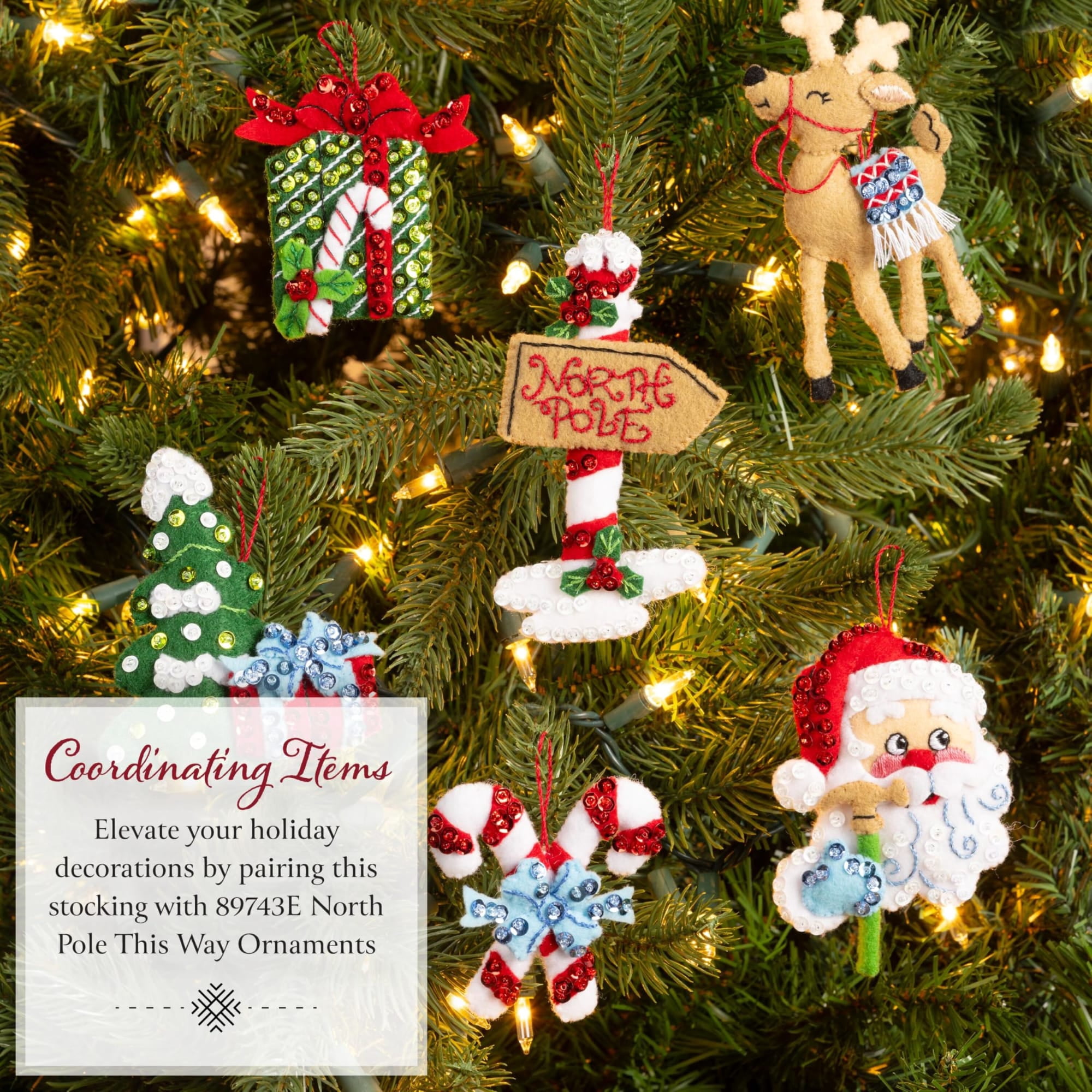 Bucilla Felt Stocking Kit, North Pole This Way, 18 in, Multicolor, Felt