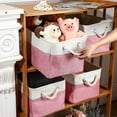 thumbnail image 6 of 8 Pack Collapsible Storage Bins Fabric Storage Bins Polyester Fabric Baskets with Handles Linen Closet Organizer for Shelf Home Closet Towels Toys(15 x 11 x 9.5 in,Pink White), 6 of 14