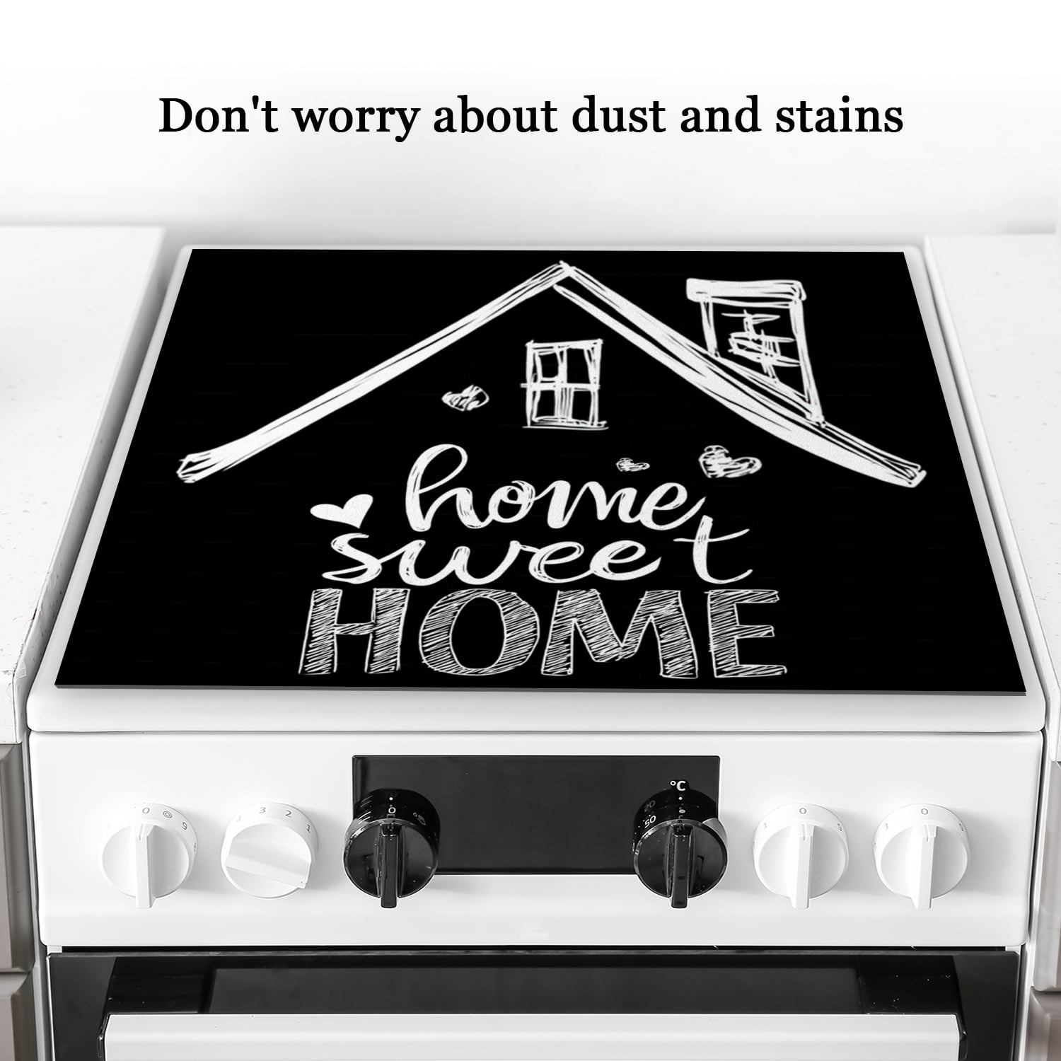 Square Stove Top Covers for Electric Stove, Fun Sweet Home Pattern Heatproof Oilproof Induction Cooktop Protector, Non-slip Washable Decoration Mat for Kitchen RV (28×20 Inch)