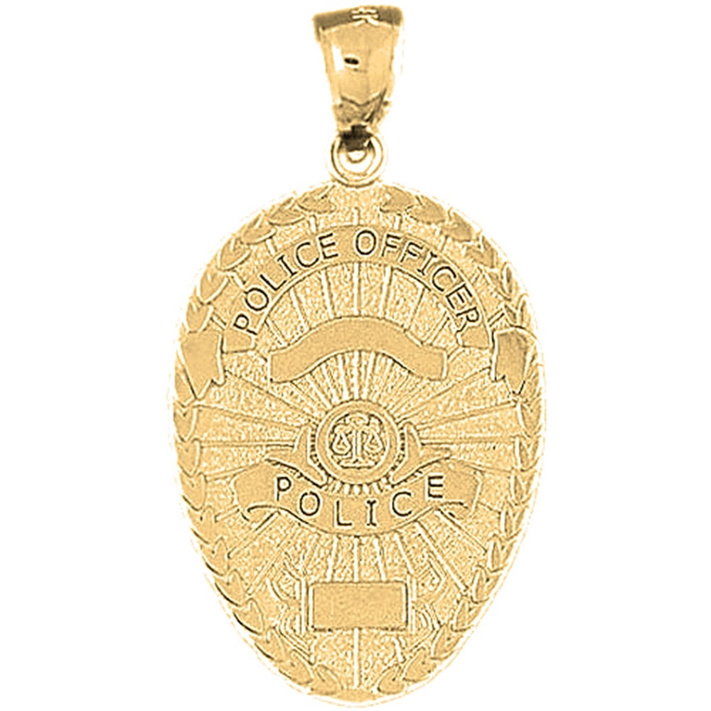 Jewels Obsession 18K Yellow Gold Police Officer Badge Pendant 36 mm