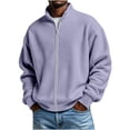 thumbnail image 2 of Fmbrln Mens Zip Up Sweatshirt Knit Long Sleeve Stand Collar Jacket Fall Winter Casual Solid Color Tops Purple XL, 2 of 6