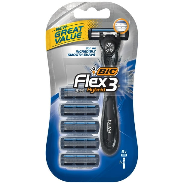 BIC Flex 3 Hybrid Men's Disposable Razor, 1 Handle, 5 Cartridges