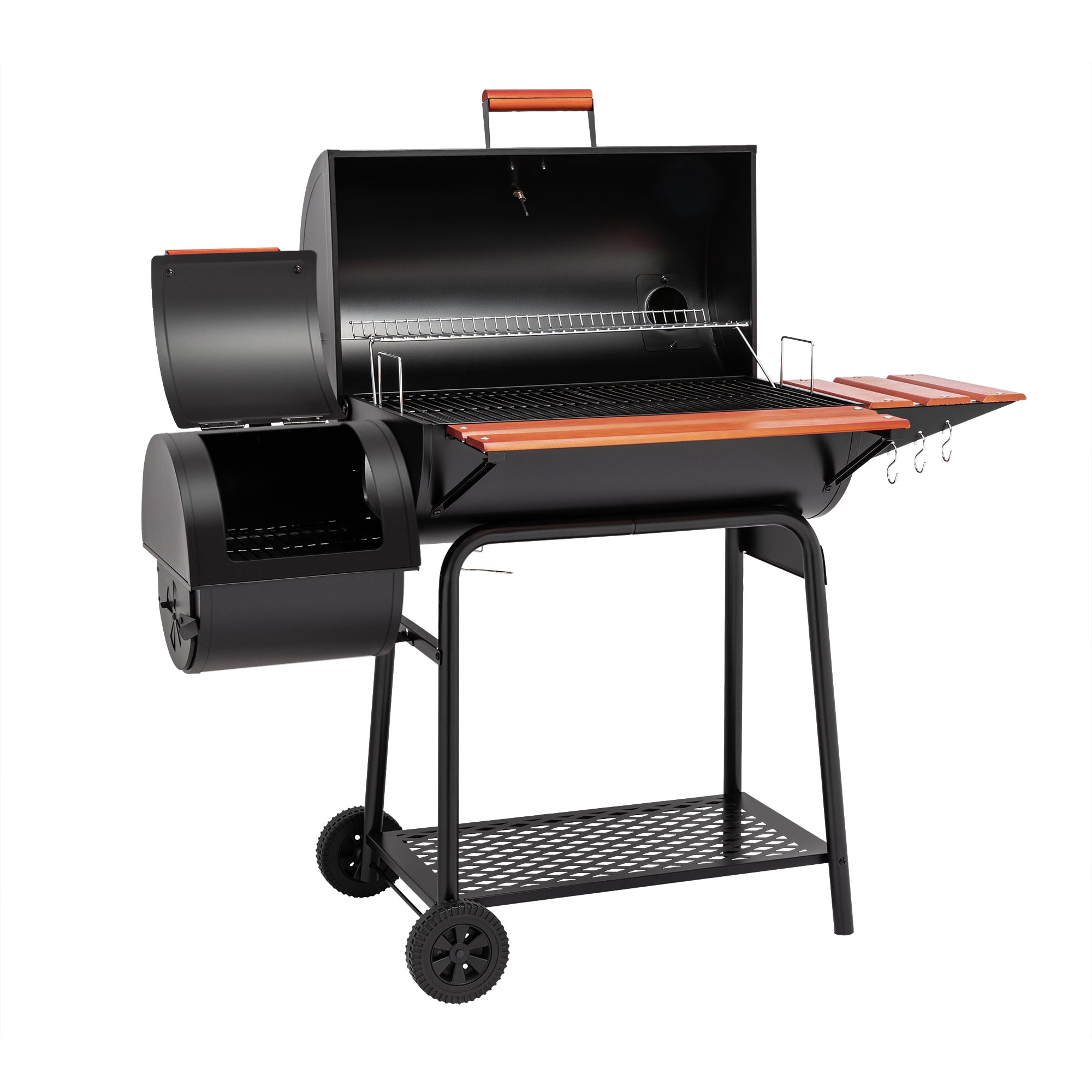 Royal Gourmet 30" Charcoal Barrel Grill with Offset Smoker, Adjustable Grates and Thermometer