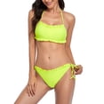thumbnail image 1 of Tankini amarillo con braguita de tiras, ropa de baño para mujer, talla L, conjunto de bikini con volantes y lazos en los lados, 1 of 6