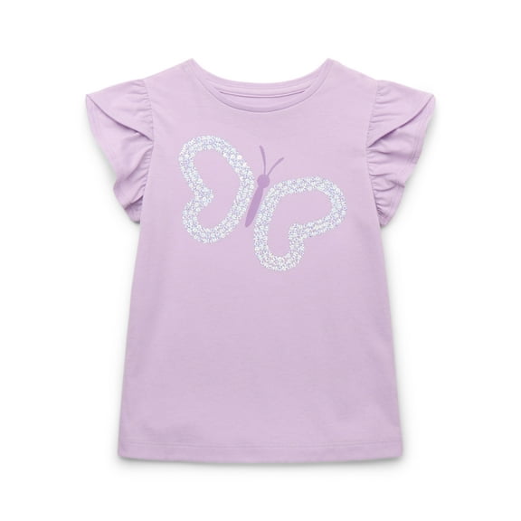 365 Kids by Garanimals Girls Sequin Graphic Tee with Tulip Sleeves, Sizes 4-10