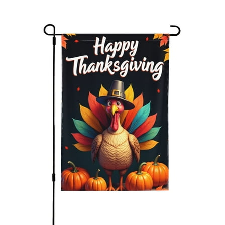 Happy Thanksgiving Garden Flag 12x18 Inch Double SidedAutumn Turkey & Pumpkins Fall Harvest Yard Outdoor Flag Decorations