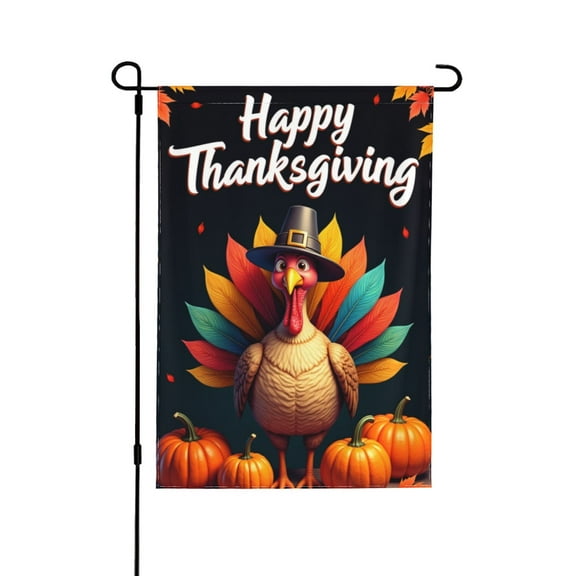Happy Thanksgiving Garden Flag 12x18 Inch Double SidedAutumn Turkey & Pumpkins Fall Harvest Yard Outdoor Flag Decorations