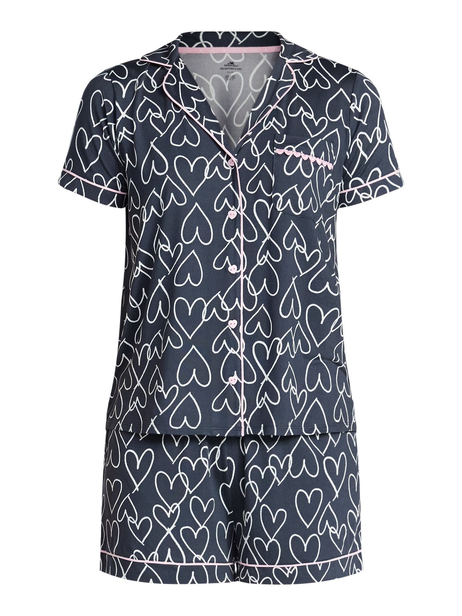 Valentine's Day Women's Knit Notch Collar Top and Shorts Pajama Set from Way to Celebrate, 2-Piece, Sizes XS-3X