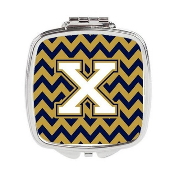 Carolines Treasures Letter X Chevron Navy Blue & Gold Compact Mirror - Navy Blue & Gold - 3in. H x 0.3in. W x 2.75in. L