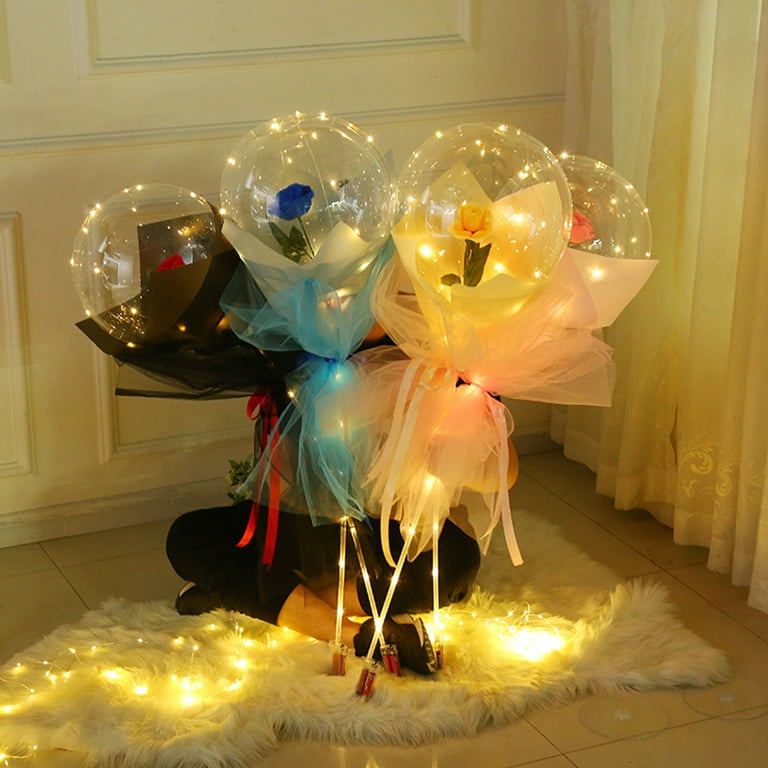 1 Set Bobo Balloon Glowing Decorative Nice-looking Add Romantic Touch LED  Flower Balloon for Valentine's Day Brown Plast 