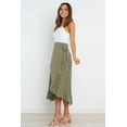 thumbnail image 4 of Wenseny Women’s Satin Asymmetrical Long Wrap Skirts Ruffled Hem Midi Skirt Olive Green M, 4 of 7