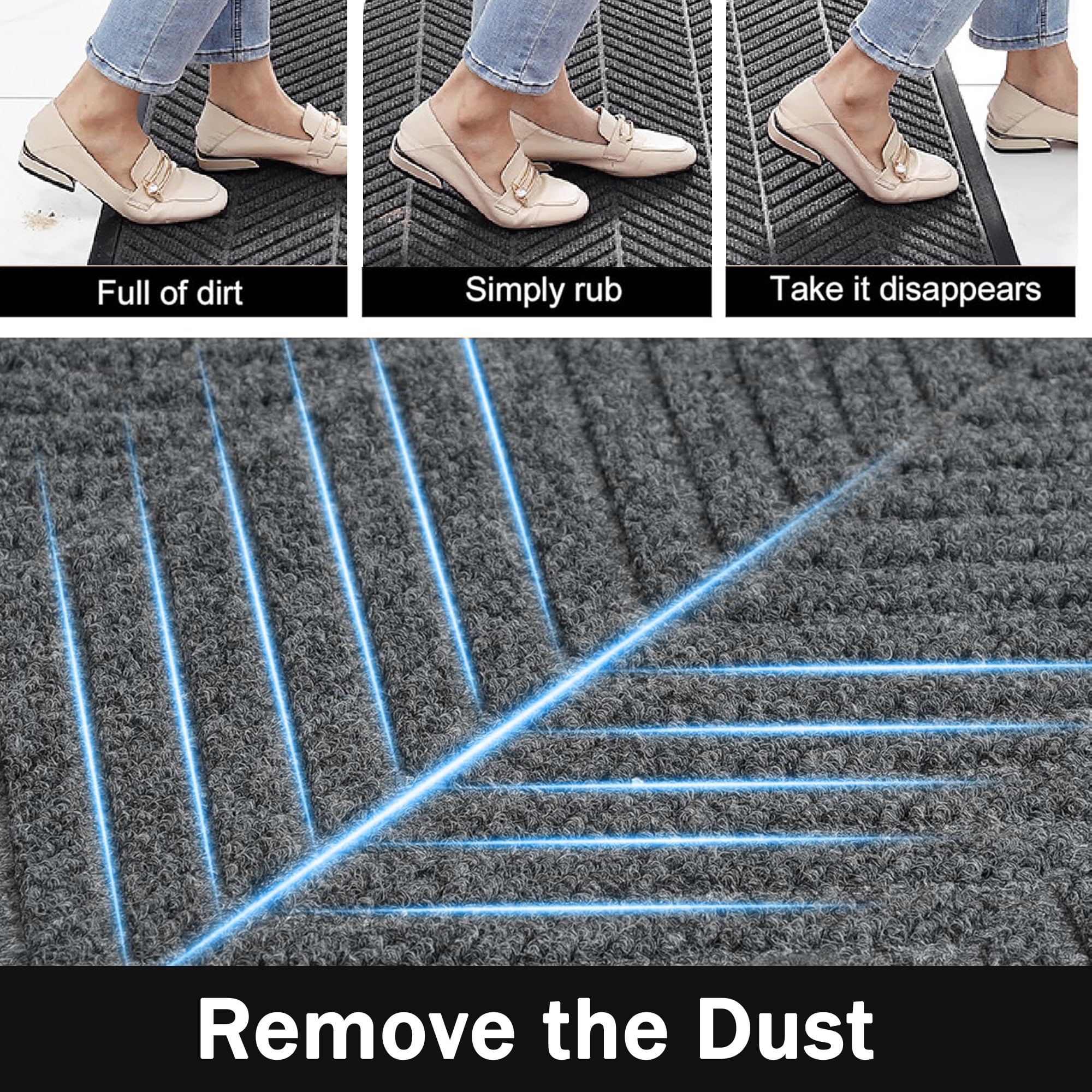 OVYEOFR 3ft x 6ft Commercial Front Door Mat, Non Slip Entrance Doormat Indoor Outdoor, Commercial Mat for Home Office Hotel, Grey