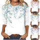 thumbnail image 1 of Fiudx Ofertas Flash Del Día Solo En Línea Camiseta Estampada a La Moda para Mujer, Blusa de Mangas 3/4, Tops Informales con Cuello Redondo, 1 of 4