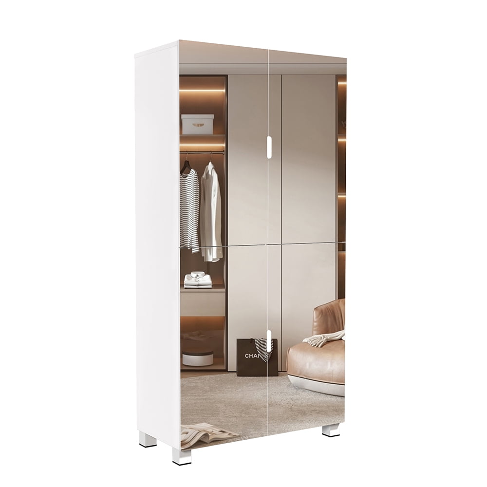 MIDOQIN 8-Tier Shoe Storage Cabinet with Mirror Door, Wood Freestanding 32 Pairs Shoe Rack Organizer for Entryway