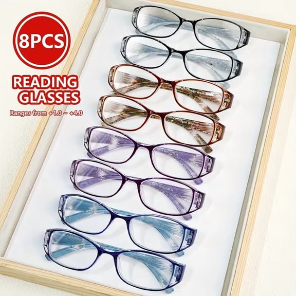 8 Pack Colorful Striped Reading Glasses for Women Men, Stylish Portable Readers with HD Lenses, Comfortable Magnification Eyeglasses for Office, Daily Wear, Book Reading & Computer Use