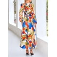 thumbnail image 2 of Vestido PRETTYGARDEN Azul Acuarela Floral Midi Manga Larga XXL, 2 of 9