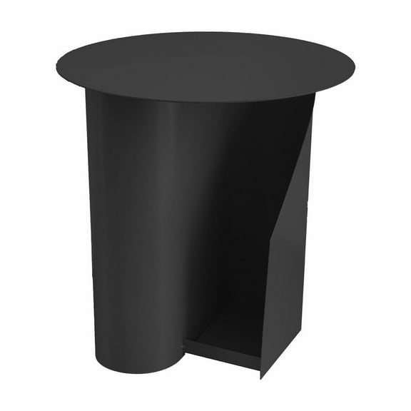 Benjara Rati 19" Side End Table with Magazine Rack- Round Top- Black Finish