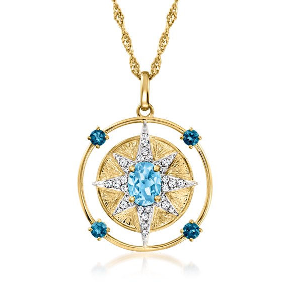 Ross-Simons 3.10 ct. t.w. Blue and White Topaz North Star Pendant Necklace in 18kt Gold Over Sterling, Women's, Adult