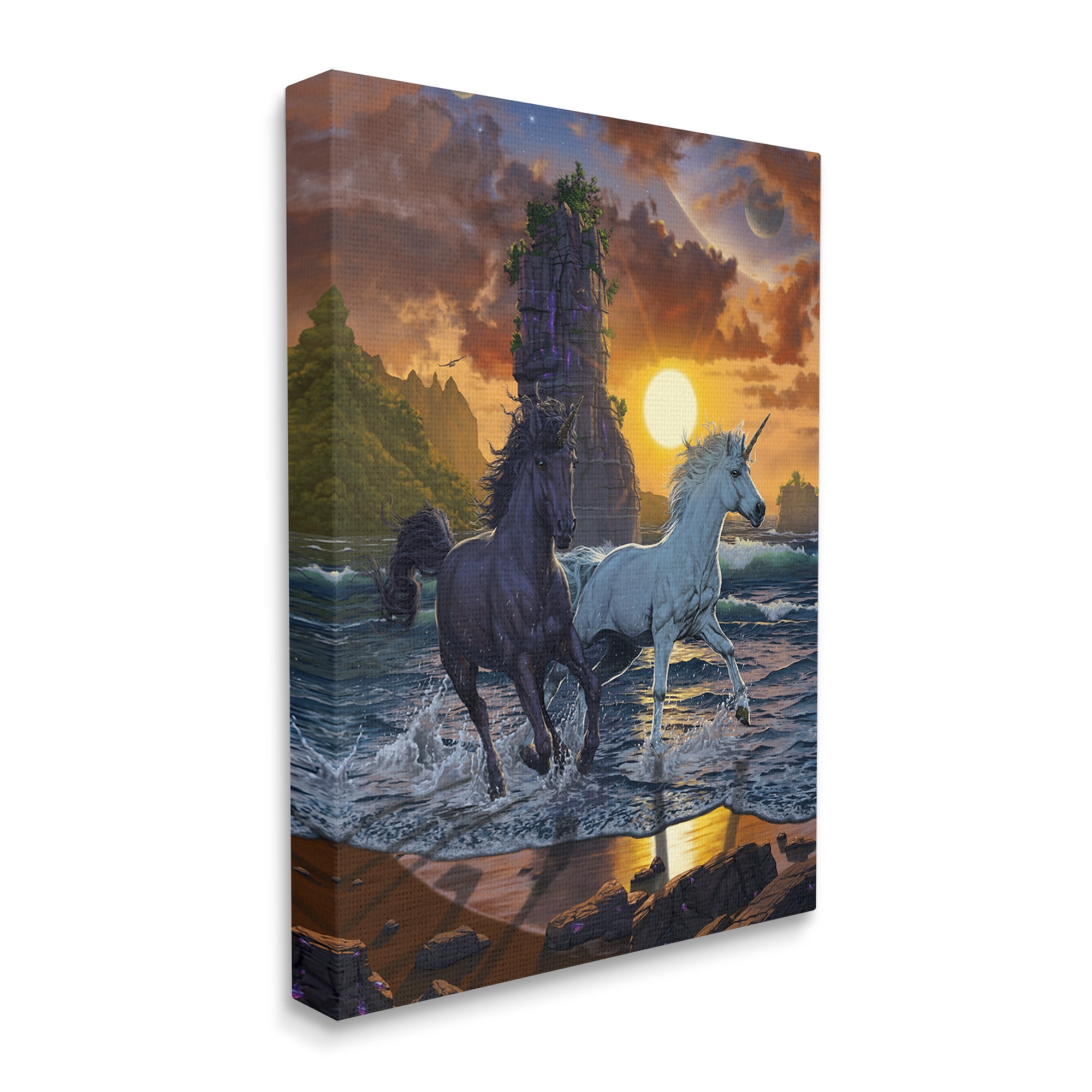 Stupell Industries Unicorns on Beach Fairy Tales & Fantasy Painting Gallery Wrapped Canvas Art Print Wall Art, 16 x 20